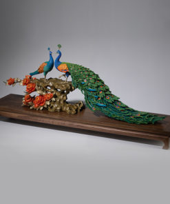 Tượng Đôi Chim Công Đứng Cành Hồng