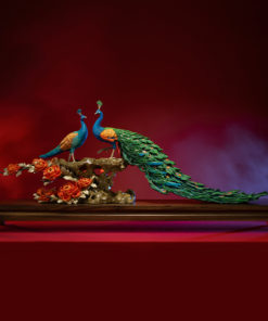 Tượng Đôi Chim Công Đứng Cành Hồng