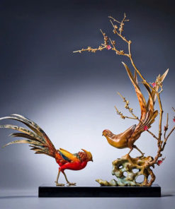 Tượng Chim Trĩ Song Phúc Bên Cành Mai