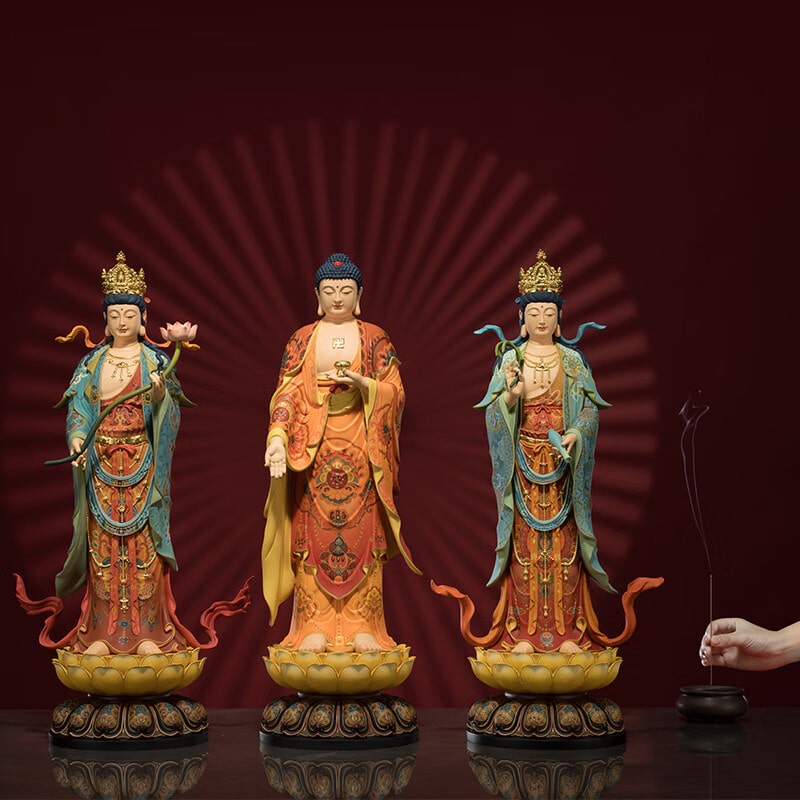 Bộ Tượng Tây Tam Thánh Đứng Trên Đài Sen Bộ Tượng Tây Tam Thánh Đứng Trên Đài Sen