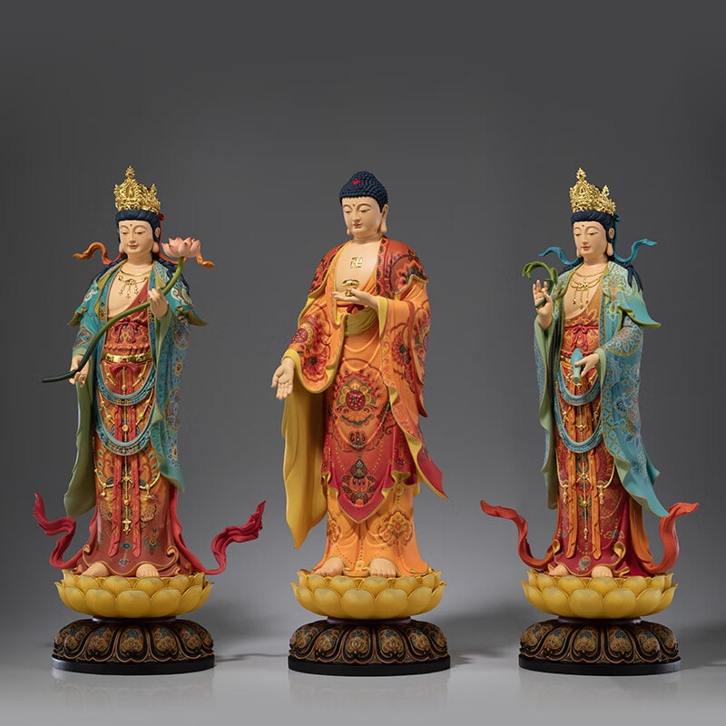 Bộ Tượng Tây Tam Thánh Đứng Trên Đài Sen
